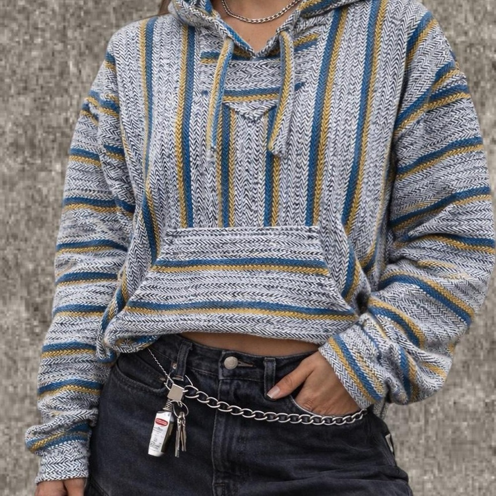 intage Senor Lopez Baja Hoodie Mexican Blanket Surf Hoodie Size M